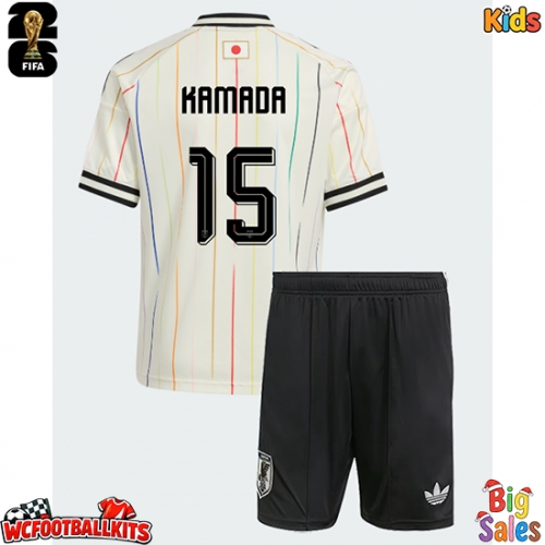 Japan Daichi Kamada #15 Replica Away Stadium Kit for Kids World Cup 2026 Short Sleeve (+ pants)